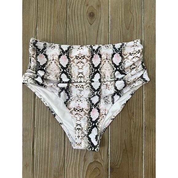 High Waisted Women’s Bikini Snake Print Pink Bathing Swim Suit Bottoms - M - Picture 1 of 4
